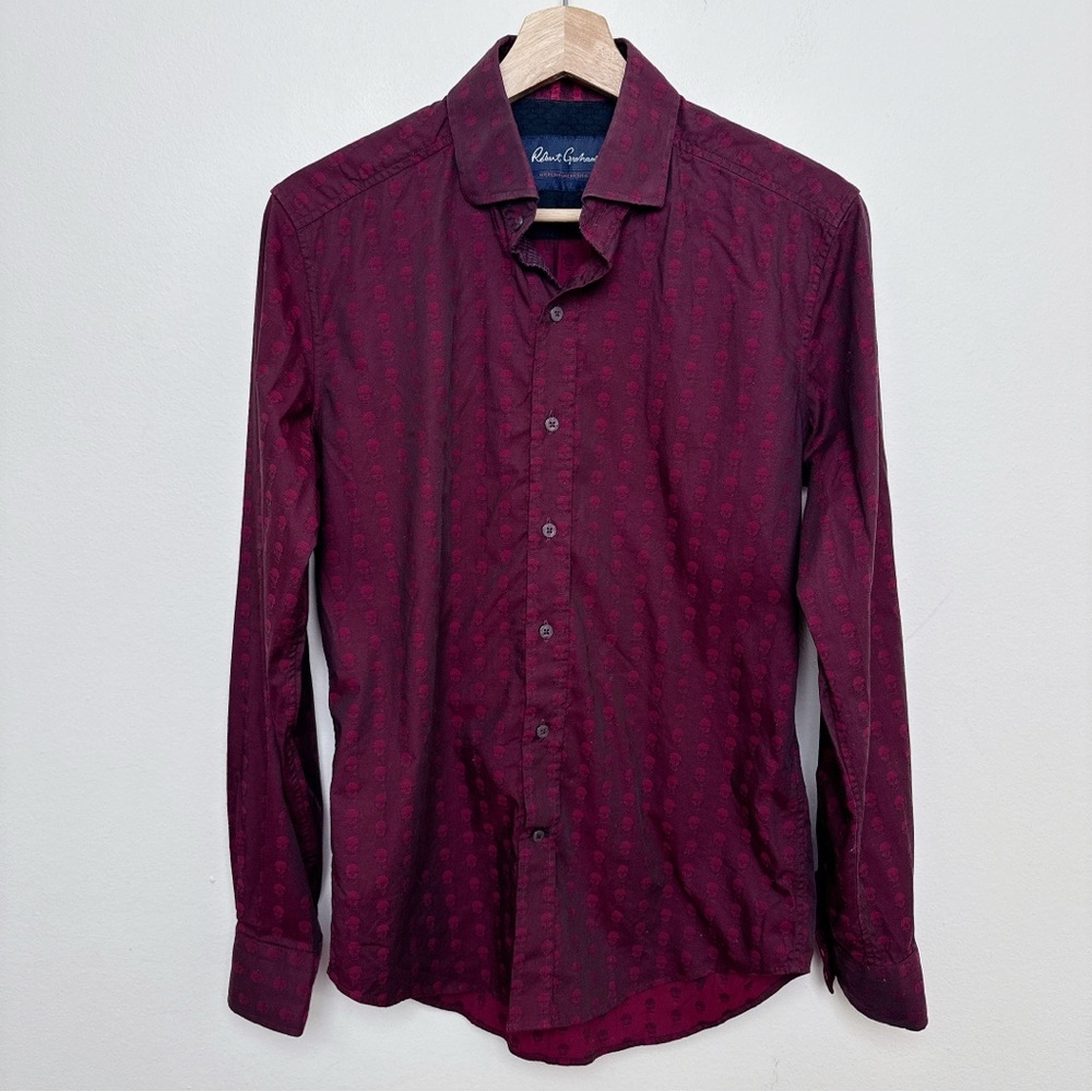 Robert Graham Mens Xsmall Skull Red Tailored Button Shirt CN